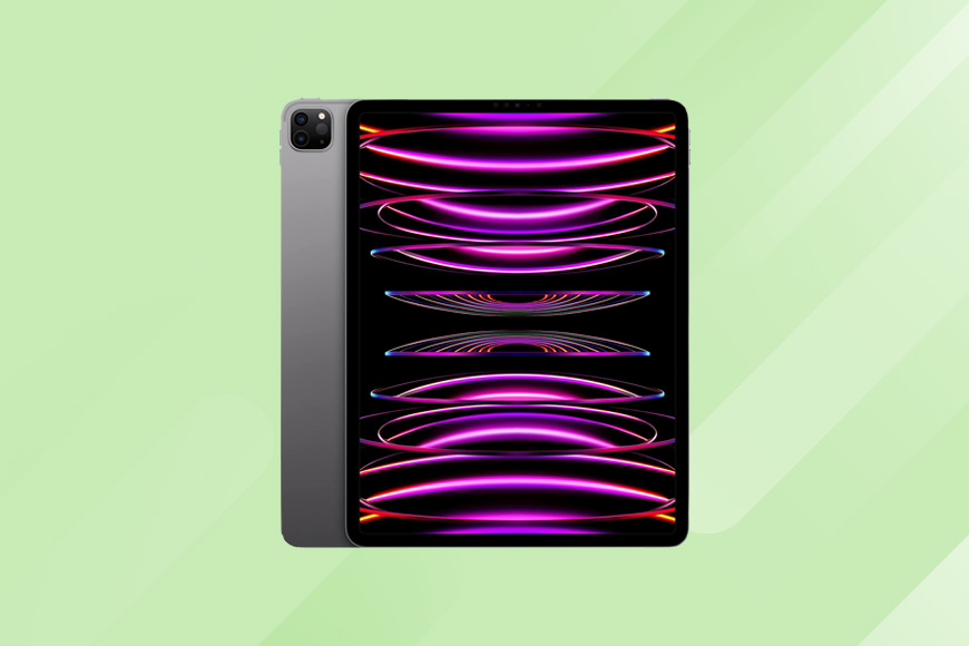 a Apple iPad Pro 2022 12.9 on a green back ground