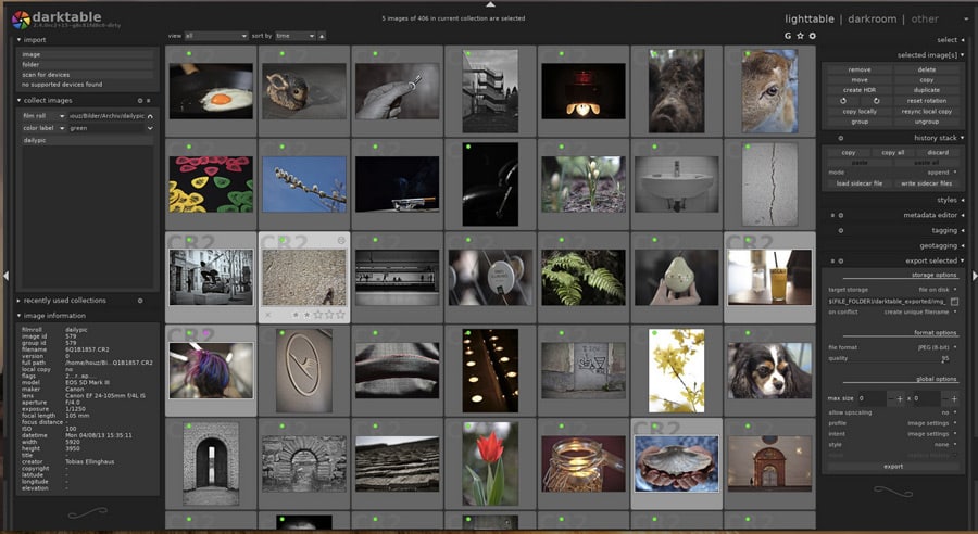 Darktable Photo Editor - screen shot of original file library in this Lightroom free alternative - great editing tools