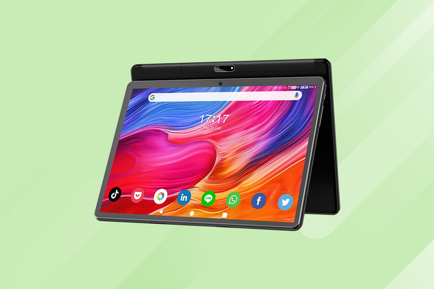 FEONAL Android 11 Tablet on a green background.