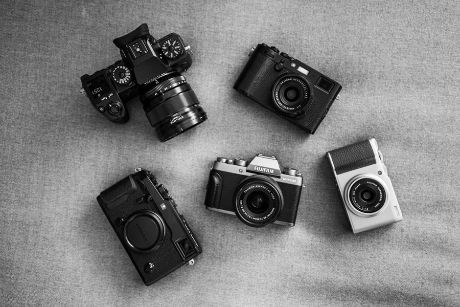 fuji x mount cameras on bed