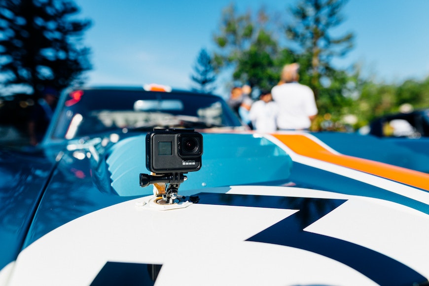 a close up of a car with a go pro camera attached to it.