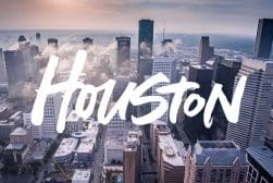 A cityscape with the word houston written on it.