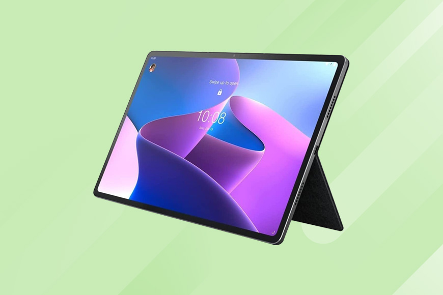 a Lenovo Tab P12 Pro on a green background