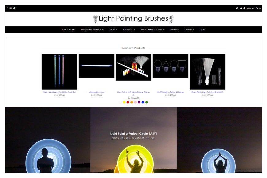 Light painting bundles website design.