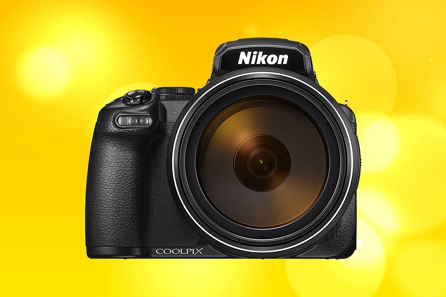 Nikon Coolpix P1000 CAMERA ON A YELLOW BACKGROUND