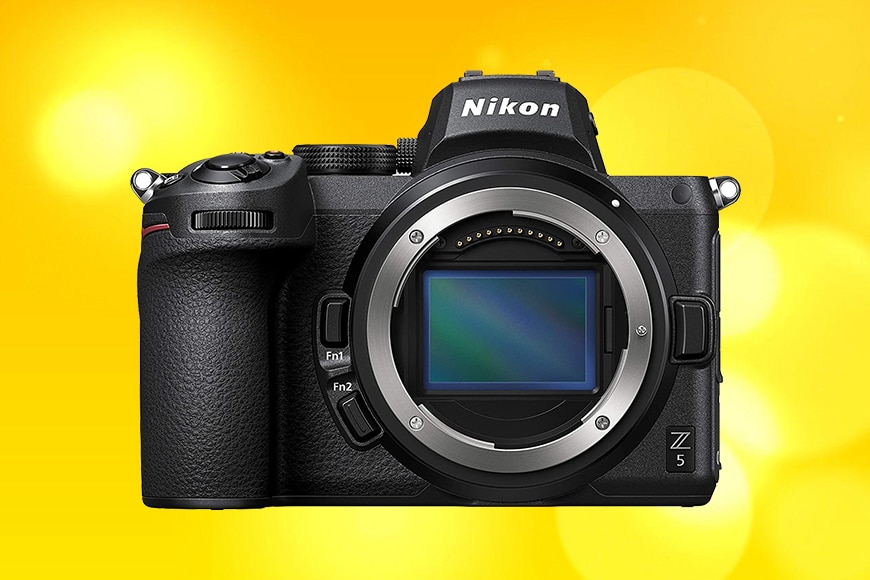 A Nikon Z5 camera on a yellow back ground