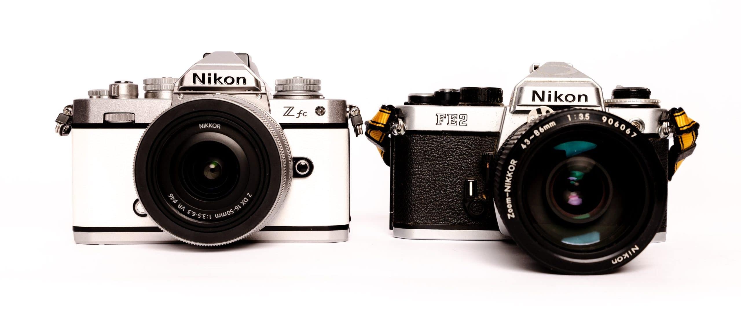 Z fc next to FE2 Nikon film camera
