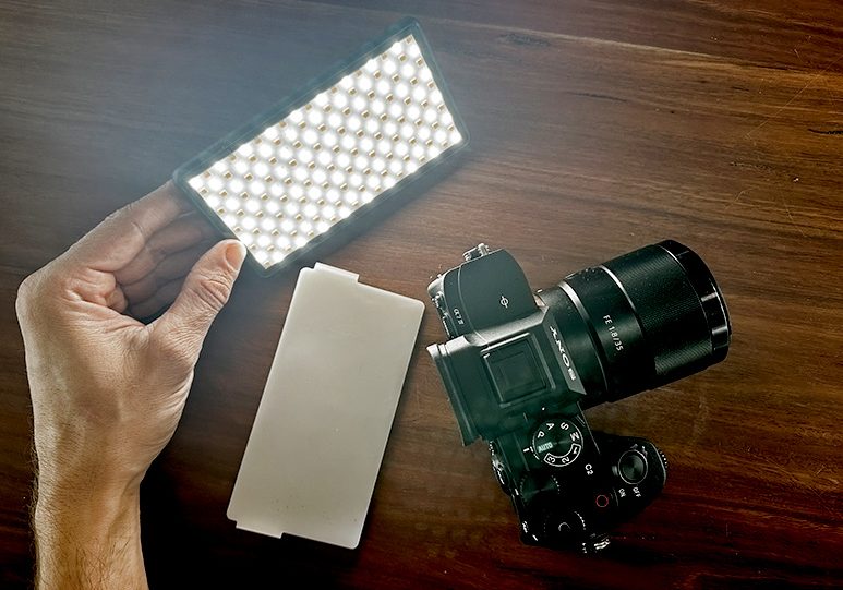 led light panel with camera on table
