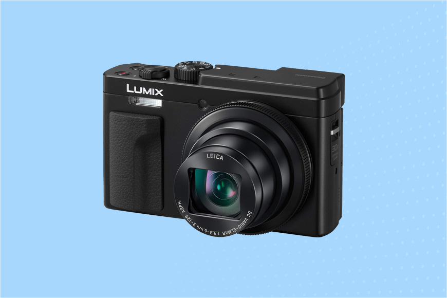 Panasonic LUMIX ZS80 camera on a blue back ground.