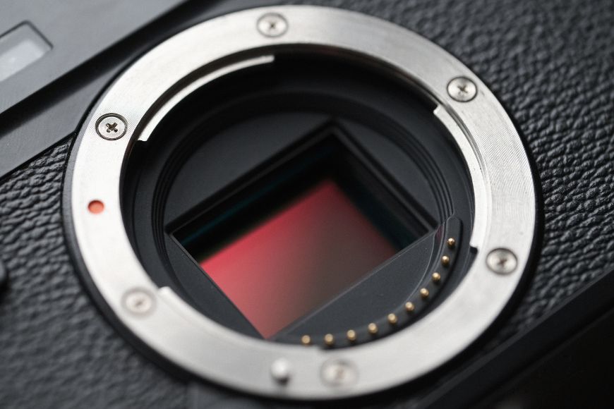 A close up of the lens on a camera.