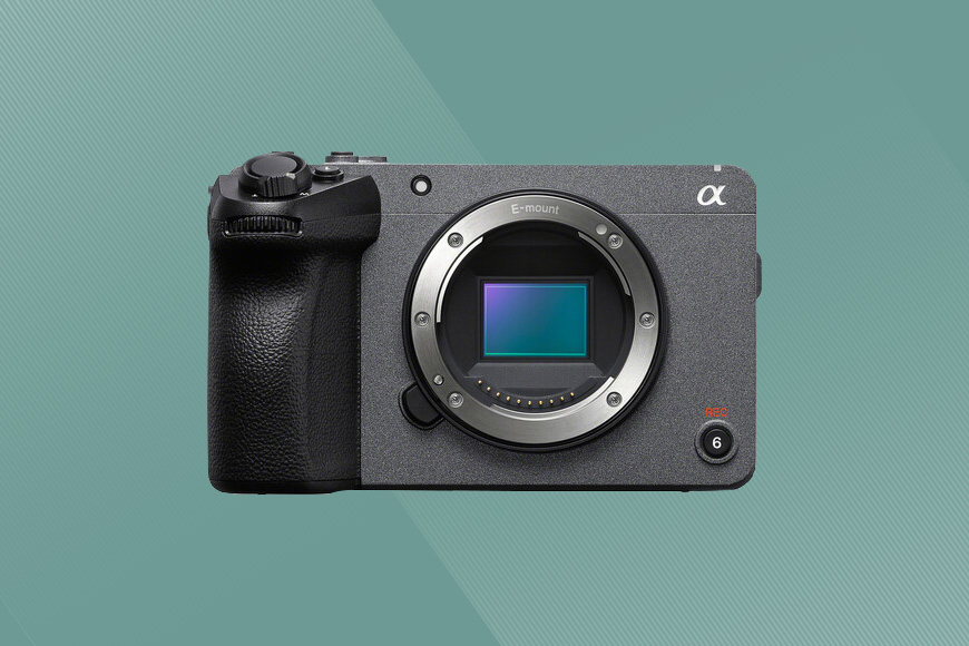 a Sony FX30 camera on a green background