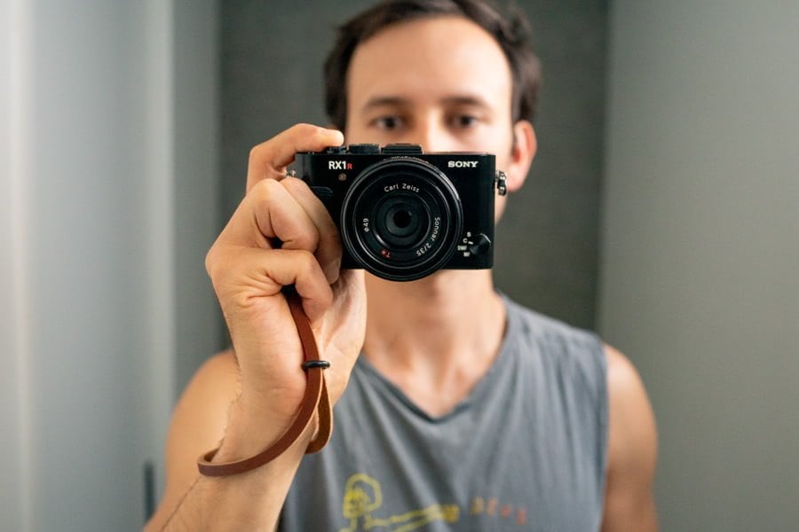 A sony rx1rii being held by a man