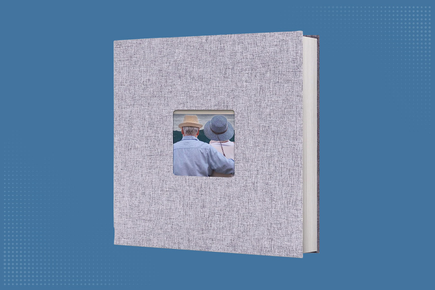 a Vienrose Photo Album/Scrapbook on a blue background