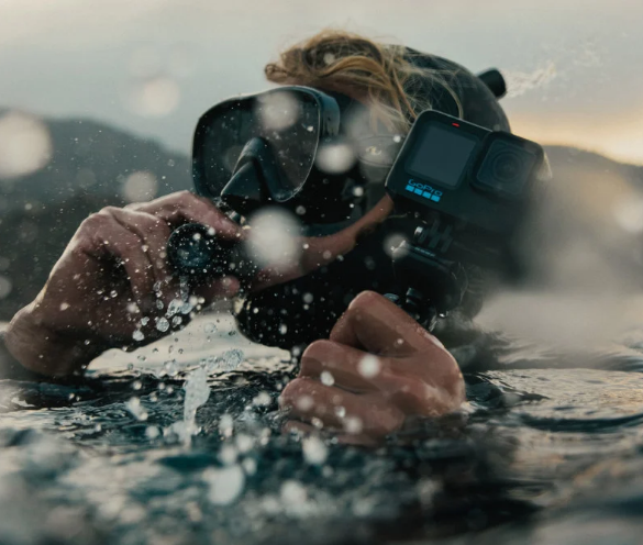 scuba diver using GoPro